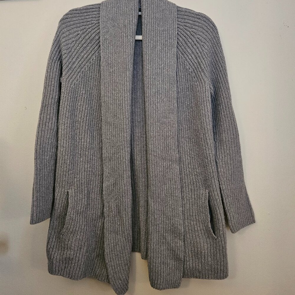 J. Jill Gray Ribbed Open Front Cardigan Alpaca Merino Wool Blend XS